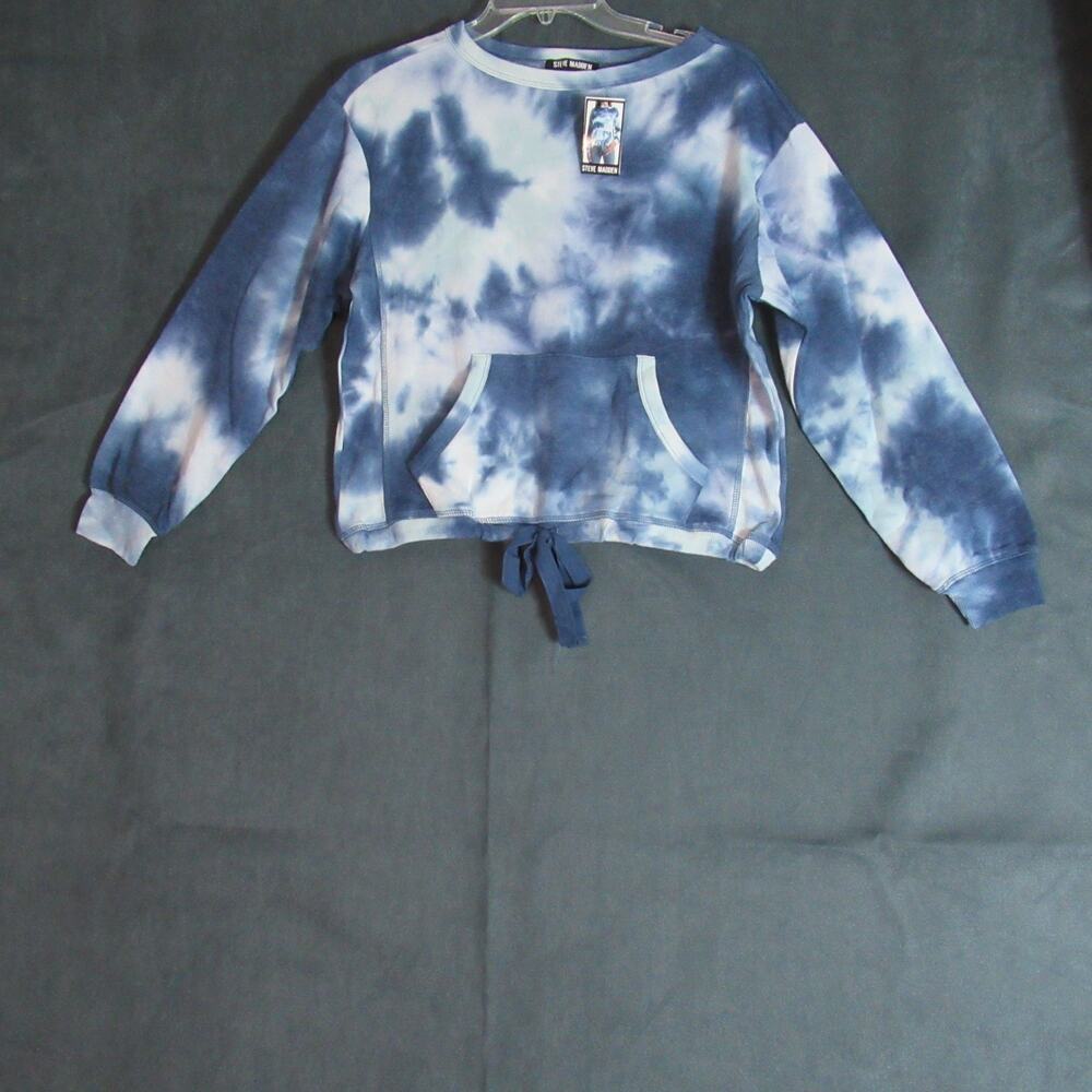 Steve Madden Sweatshirt Womens Small Blue Tie Dye Fleece Pullover Beach Bum NWT